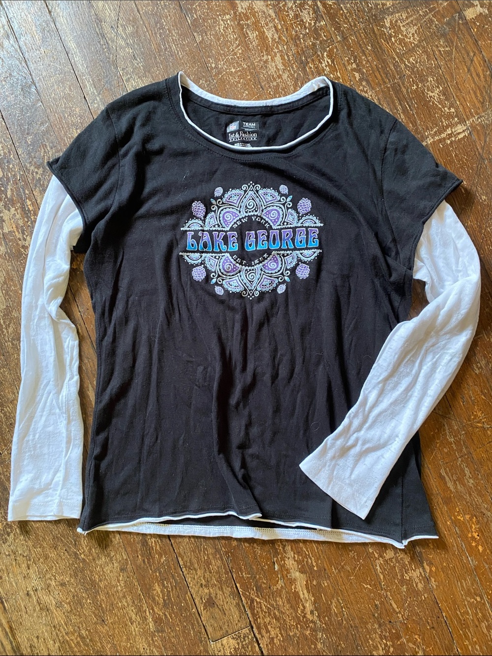NFL Lake George Black Layered-Look Long Sleeve Tee Women’s LG